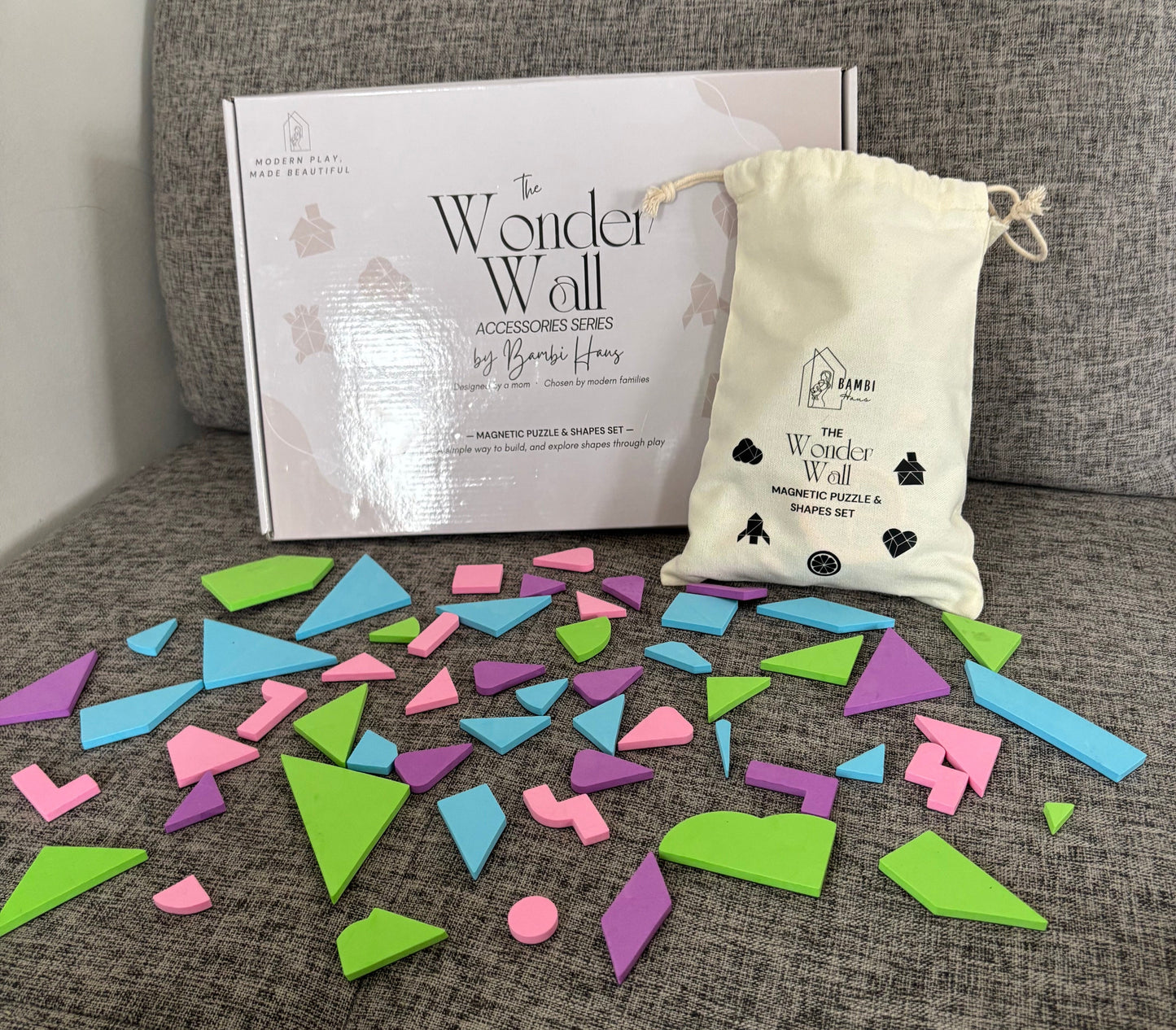 The Wonder Wall Magnetic Puzzle & Shapes Set — Curated Foam Shapes for Open-Ended Play