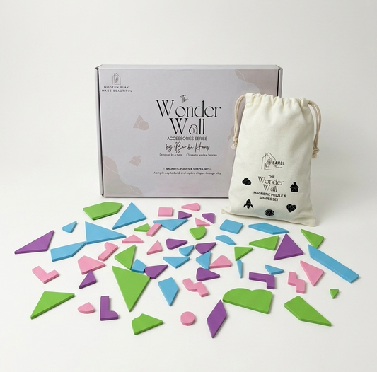 The Wonder Wall Magnetic Puzzle & Shapes Set — Curated Foam Shapes for Open-Ended Play
