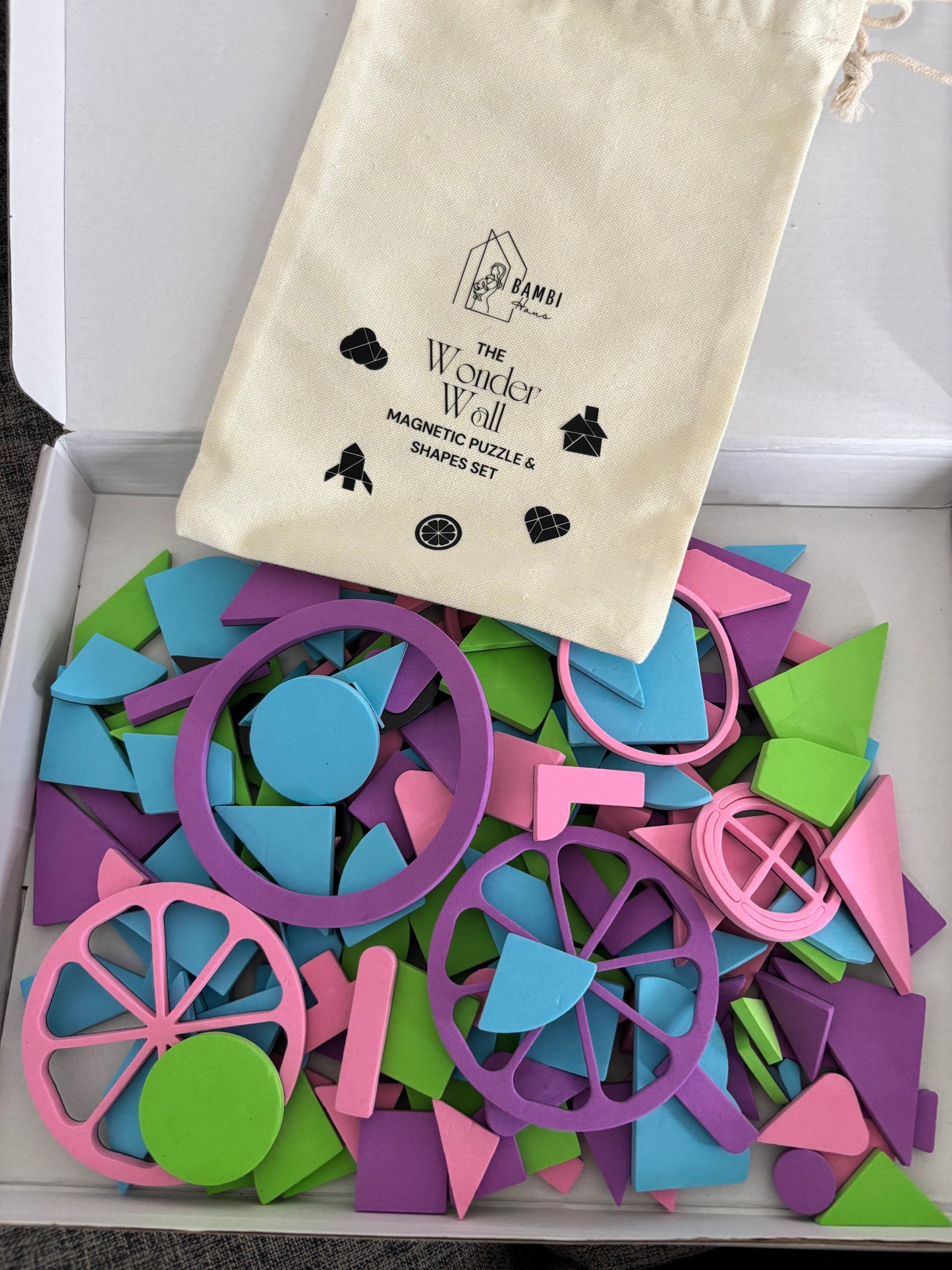 The Wonder Wall Magnetic Puzzle & Shapes Set — Curated Foam Shapes for Open-Ended Play